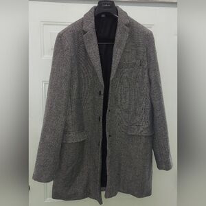 OLD NAVY MEN'S BLACK & WHITE HERRINGBONE POLYESTER BLEND OVERCOAT SIZE XL